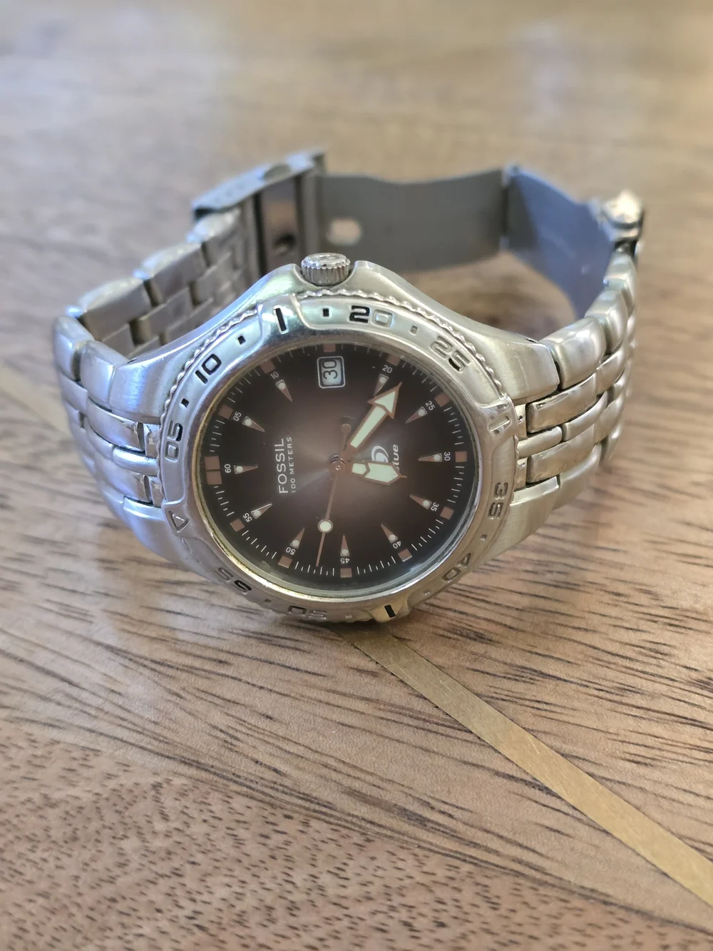 Fossil Silver Stainless Steel Watch with Black Dial